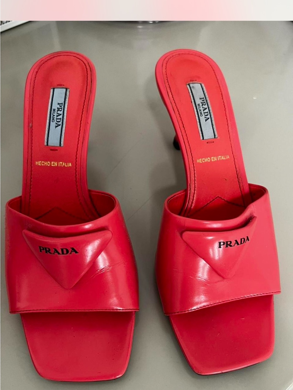 Prada Red Leather Slide Mules